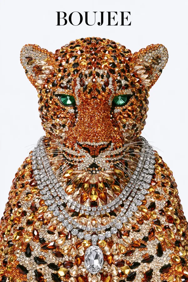 Gemstone Mosaic Leopard Face and Silver Layered…
