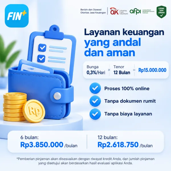 インドネシア市場向けブルーと白のフィンテックアプリ広告