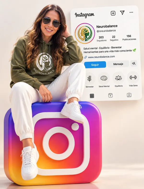 パイロットサングラスの女性がカラフルな3D Instagramロゴにゆったり座る