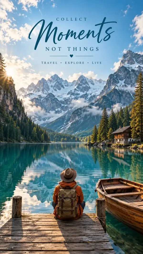 Travel Poster of Alpine Lake Cabin and Snow Pea…