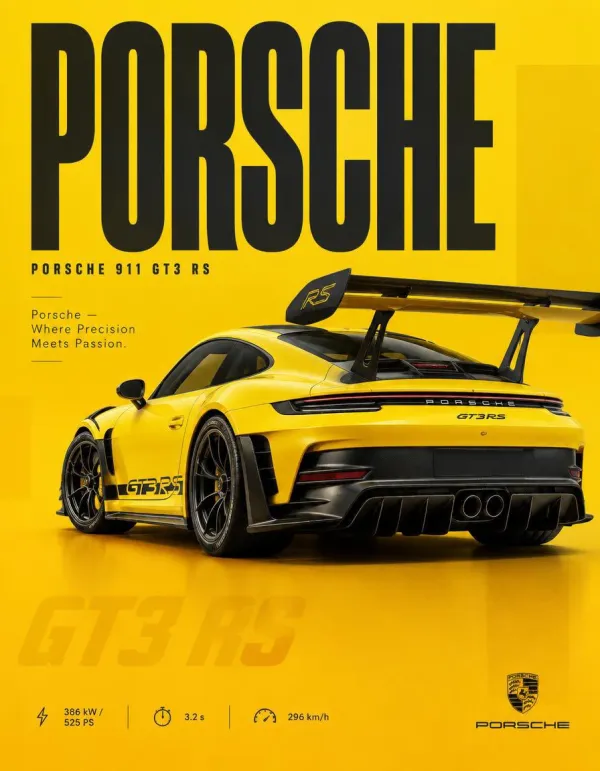 Porsche 911 GT3 RS Racing Yellow Rear Quarter P…
