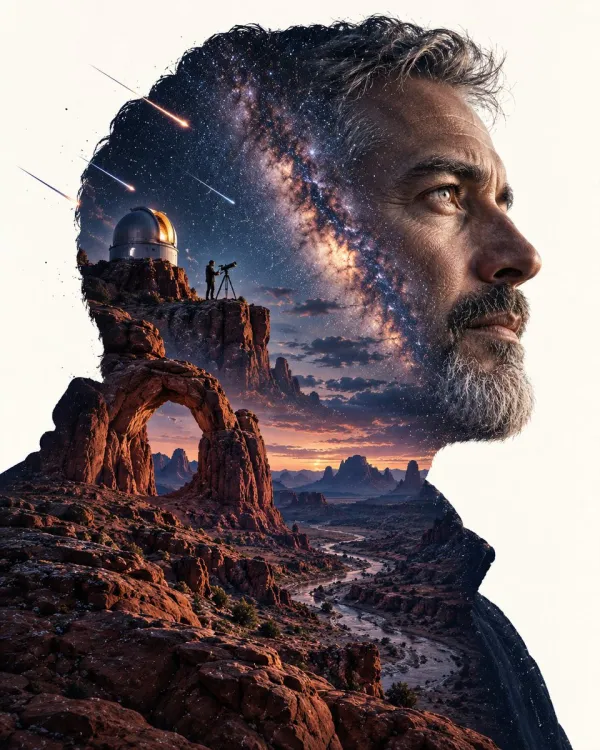 Cinematic Double Exposure Portrait of an Astron…