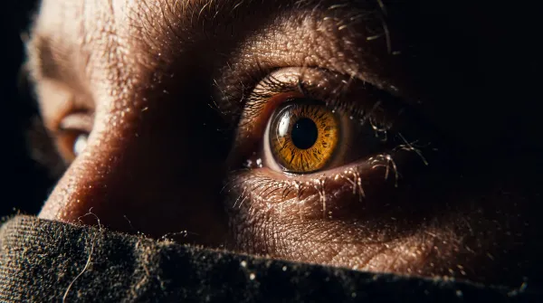 Cinematic Hard-Light Macro Close-Up with Deep Blacks and Film Texture