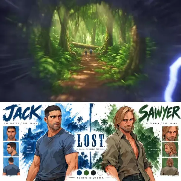 JACK & SAWYER 시네마틱 캐릭터 바이블 시트: 푸른 수채화와 굵은 붓터치