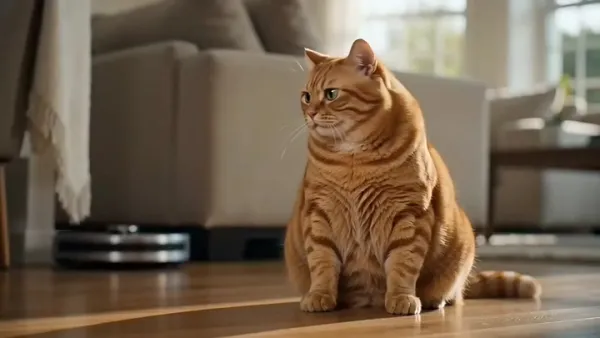 猫咪试图挑战扫地机器人的室内搞笑实拍短片