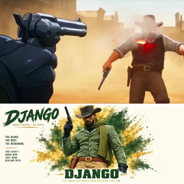 DJANGO电影感角色设定水彩视觉海报