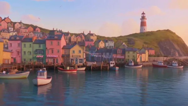 Colorful Seaside Fishing Harbor on a Bright Breezy Morning in a Family-Friendly…